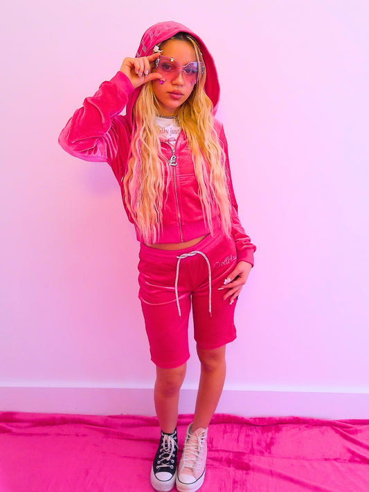 Classic Summer Doll 2-Piece Velvet Tracksuit – Hoodie & Capri Joggers