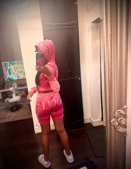 Classic Summer Doll 2-Piece Velvet Tracksuit – Hoodie & Capri Joggers